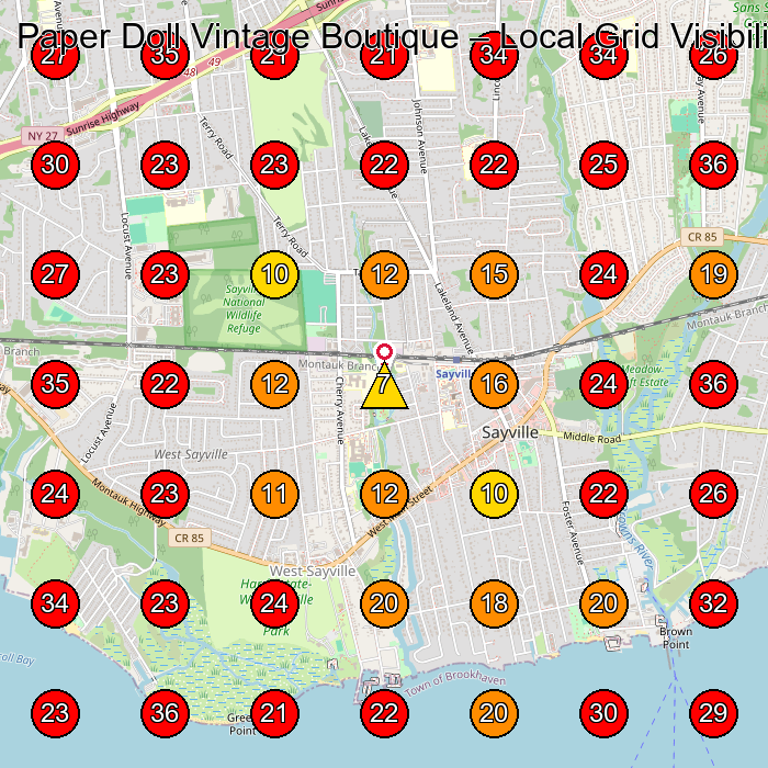 Paper Doll Vintage Boutique GeoGrid visibility map for Art Studio in Sayville